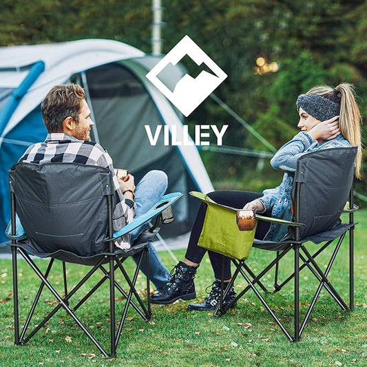 VILLEY Camping Chair, Oversized Folding Camp Chair, Portable Outdoor Chairs Support 400 LBS with