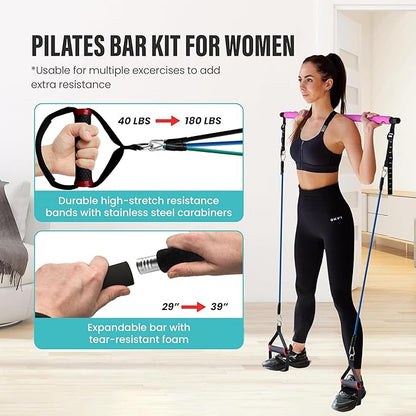 Upgraded Pilates Bar Kit ??39??Adjustable Exercise Equipment for Men, Women with 6X 20, 30, 40 lbs Resistance Bands with Adjustment Buckle ??Pilates Equipment for Home Workouts for All Fitness Levels