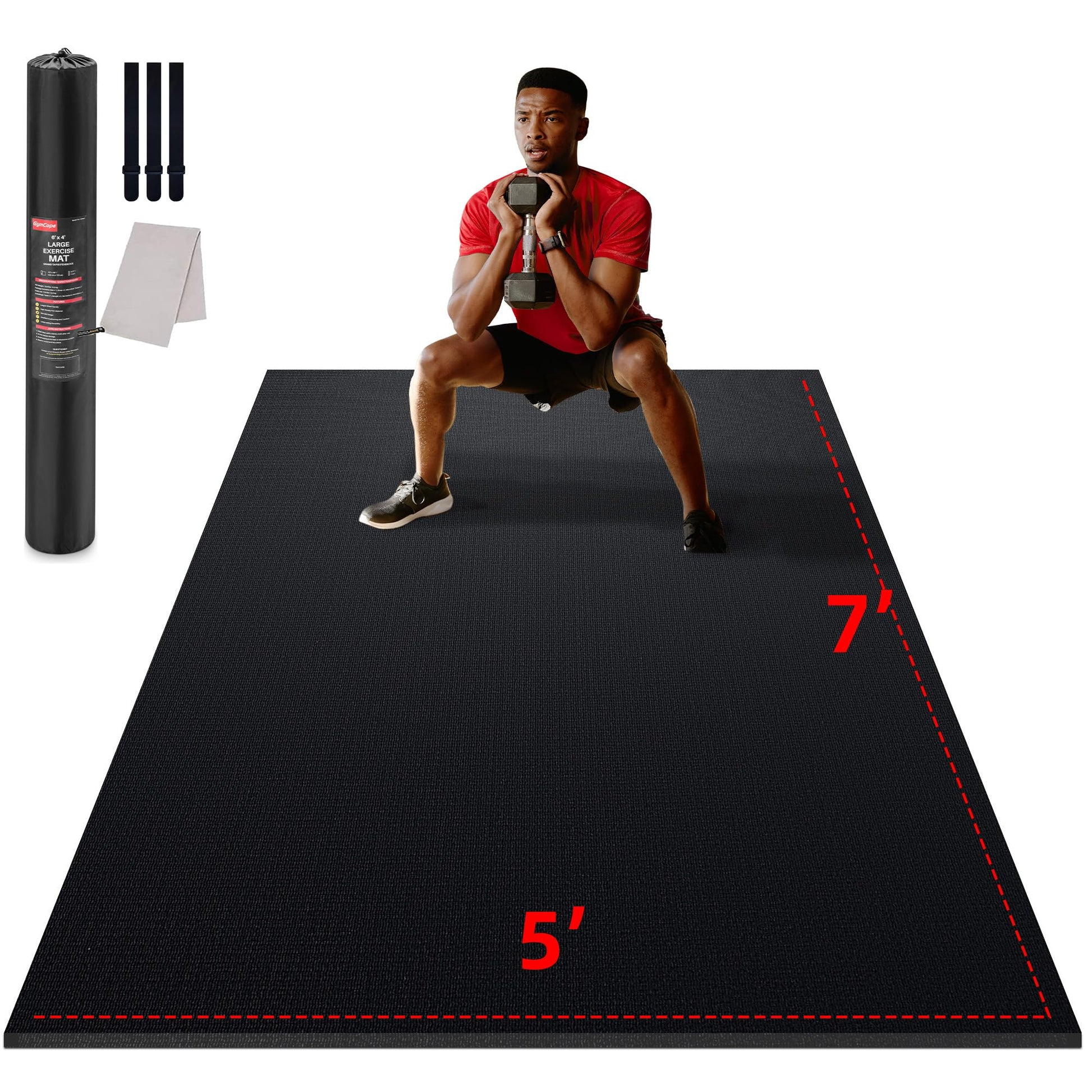 GymCope Large Exercise Mat for Home Workouts, 12x6/10x6/9x6/8x6/7x5/6x4 ft