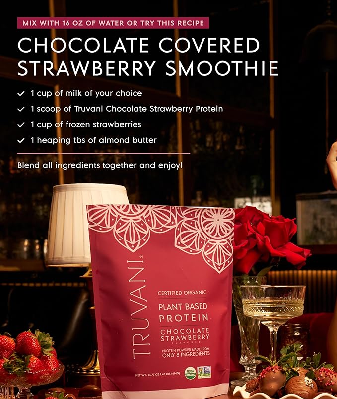 Truvani Vegan Pea Protein Powder | Chocolate Strawberry | 20g Organic Plant Based Protein | 20 Servings | Keto | Gluten & Dairy Free | Low Carb | No Added Sugar