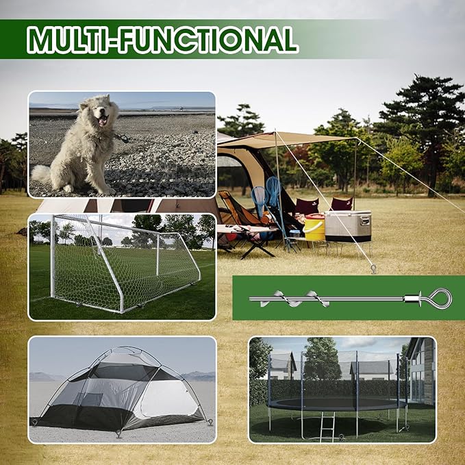 Trampoline Anchors Set of 8 - Heavy Duty Trampoline Stakes - Ground Anchors Resistant High Wind - Ground Stakes Heavy Duty with Straps(Silver-8x15)