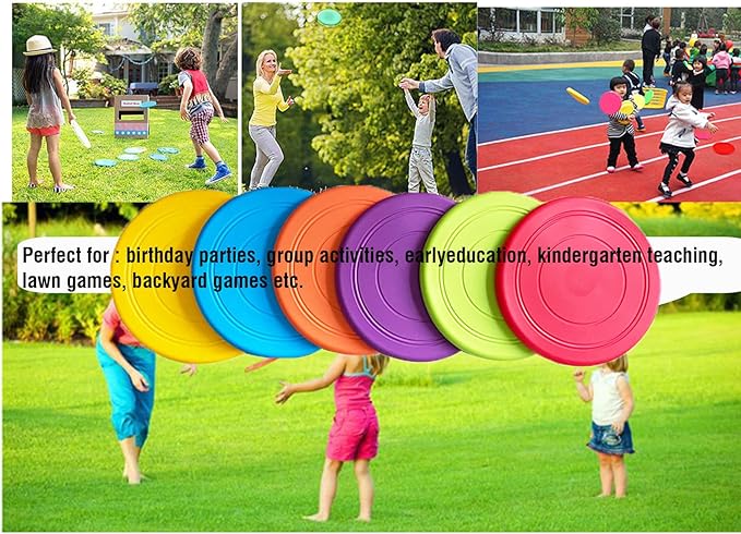 7'' Kids Outdoor Game Flying Discs 12 Pack Party Favors School Teaching Early Education Sports Safe Soft for Toddler Kindergarten Children Colorful DIY Drawing Plate