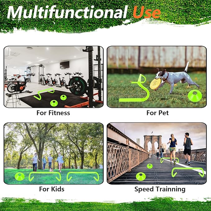 10 Pcs 6" Speed Agility Training Hurdles with 6 Marker Cone Durable Detachable Training Equipments Plyometric All Speed Hurdle for Athletes Soccer Basketball Football Practice