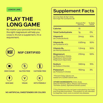 MAGNA Electrolyte Powder Drink Mix for Hydration, Energy & Focus Support with Magnesium L Threonate, Sodium, Potassium, Vitamin D, B6 & B12, Sugar Free, Lemon Lime Flavor, 7 Servings