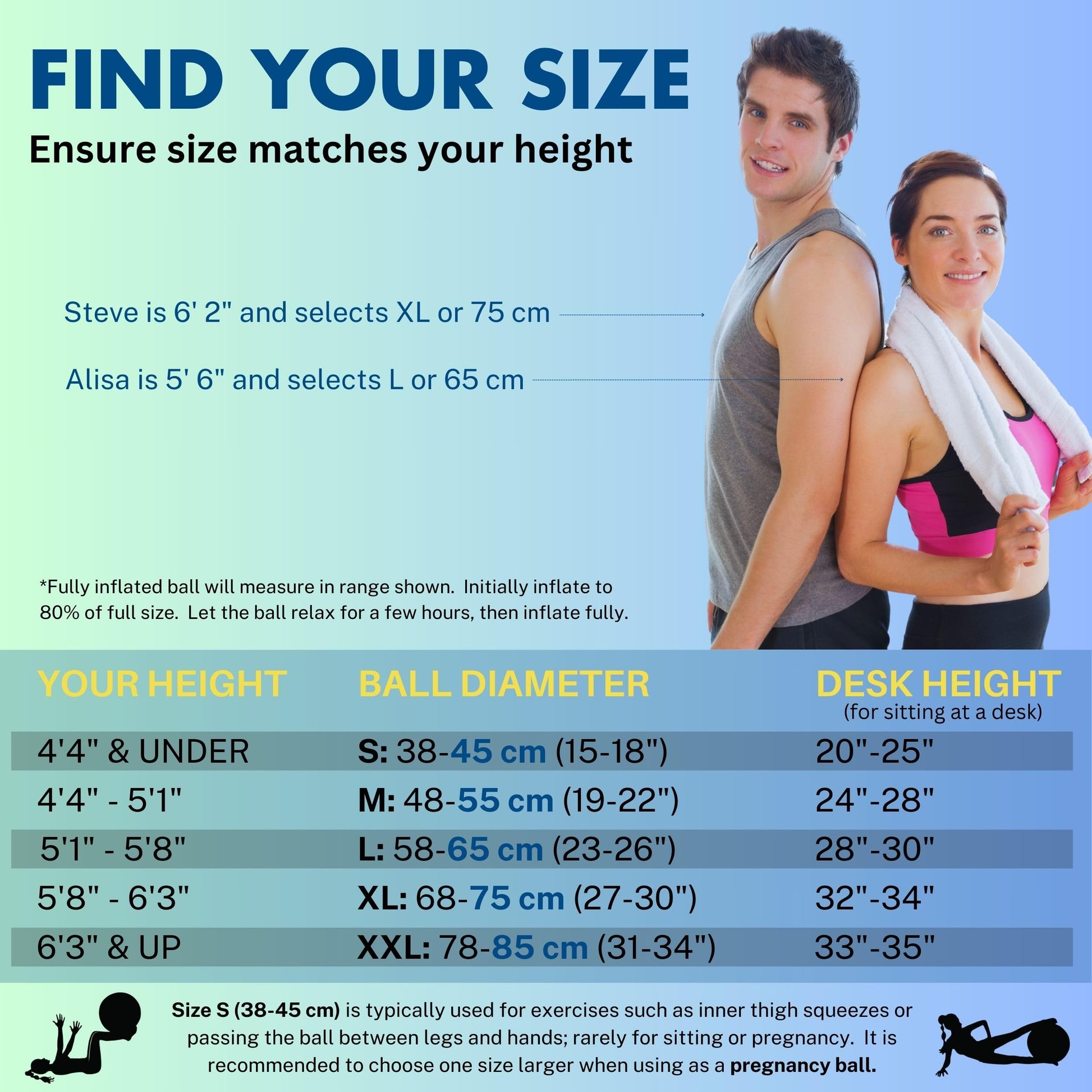 ProBody Pilates Yoga Ball - Vibrant Colors Exercise Ball (Sky, 65 cm)