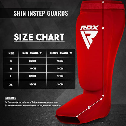 RDX Shin Guards Kickboxing Muay Thai, SATRA Approved, MMA Leg Instep Protection Pads, Sparring Training Martial Arts Boxing, Elasticated Padded Protector, Karate BJJ Taekwondo Gear, Men Women