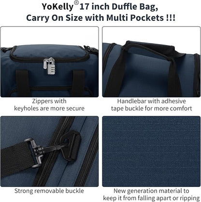 Small Duffel Bag 17 inch Carry On Weekender Bag for Travel Gym Sport (17x10x9 in) - Navy