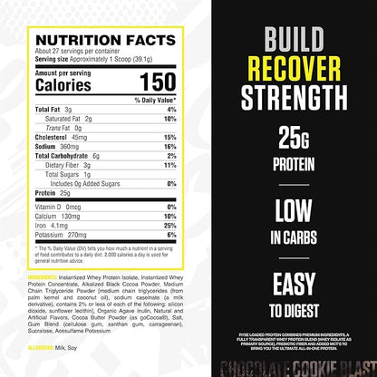 RYSE Loaded Protein Powder - Chocolate Cookie Blast - 25g Whey Protein Isolate & Concentrate with Prebiotic Fiber & MCTs - Low Carb, Low Sugar, Digestive-Friendly - 27 Servings / 2 lb Tub