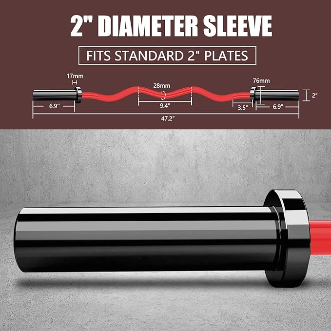 TECHNOAGE Olympic EZ Curl Bar, 47" Curl Bar(350/500LBS Capacity) 20LB, Solid Steel, Chrome Finish Barbell with Copper Sleeve and Bearing for 2-inch Plates, for Weight Lifting,Hip Thrusts,Squat,Biceps-Home Gym Weight Bar