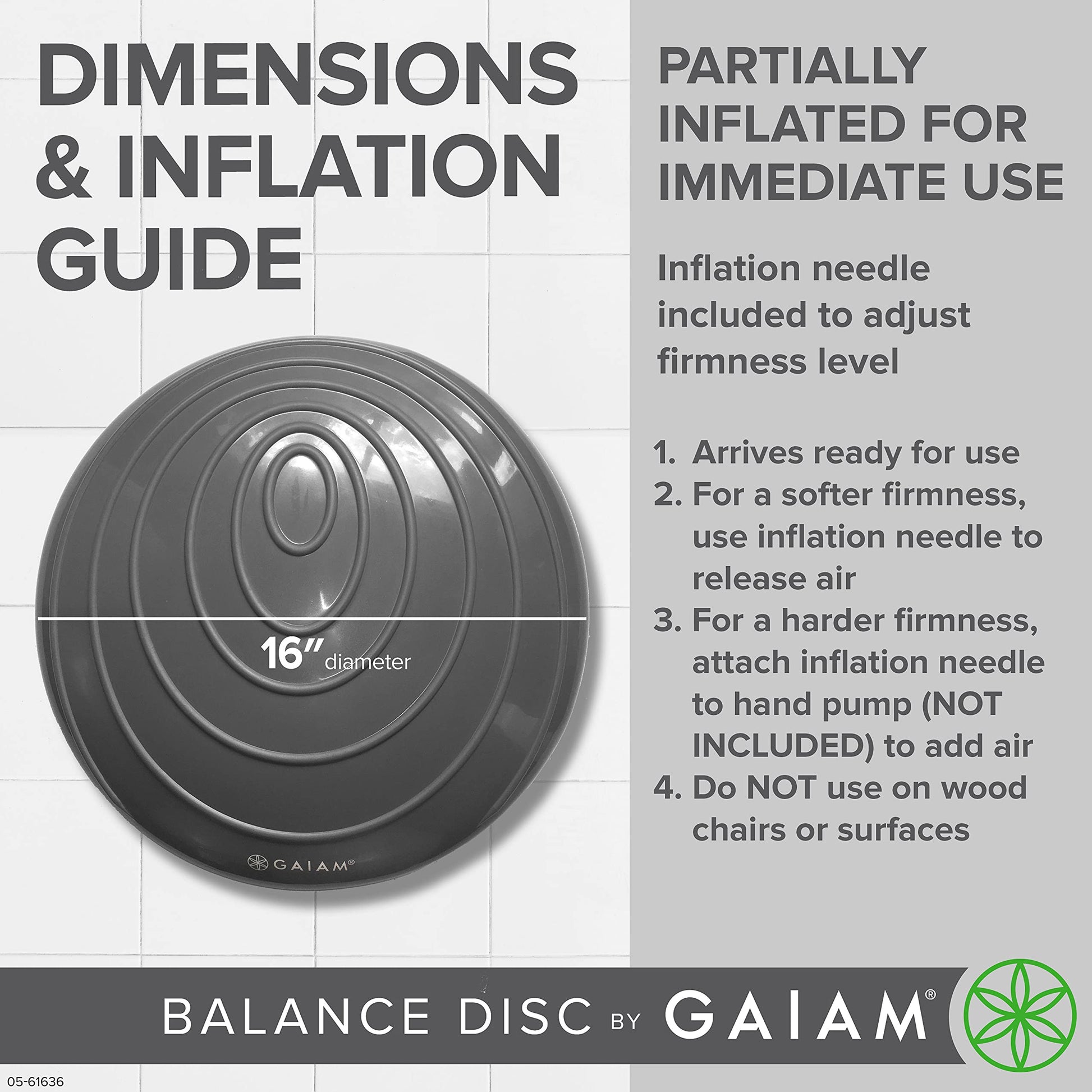 Gaiam Balance Disc Wobble Cushion, 16", Core Stability Seat (Black)