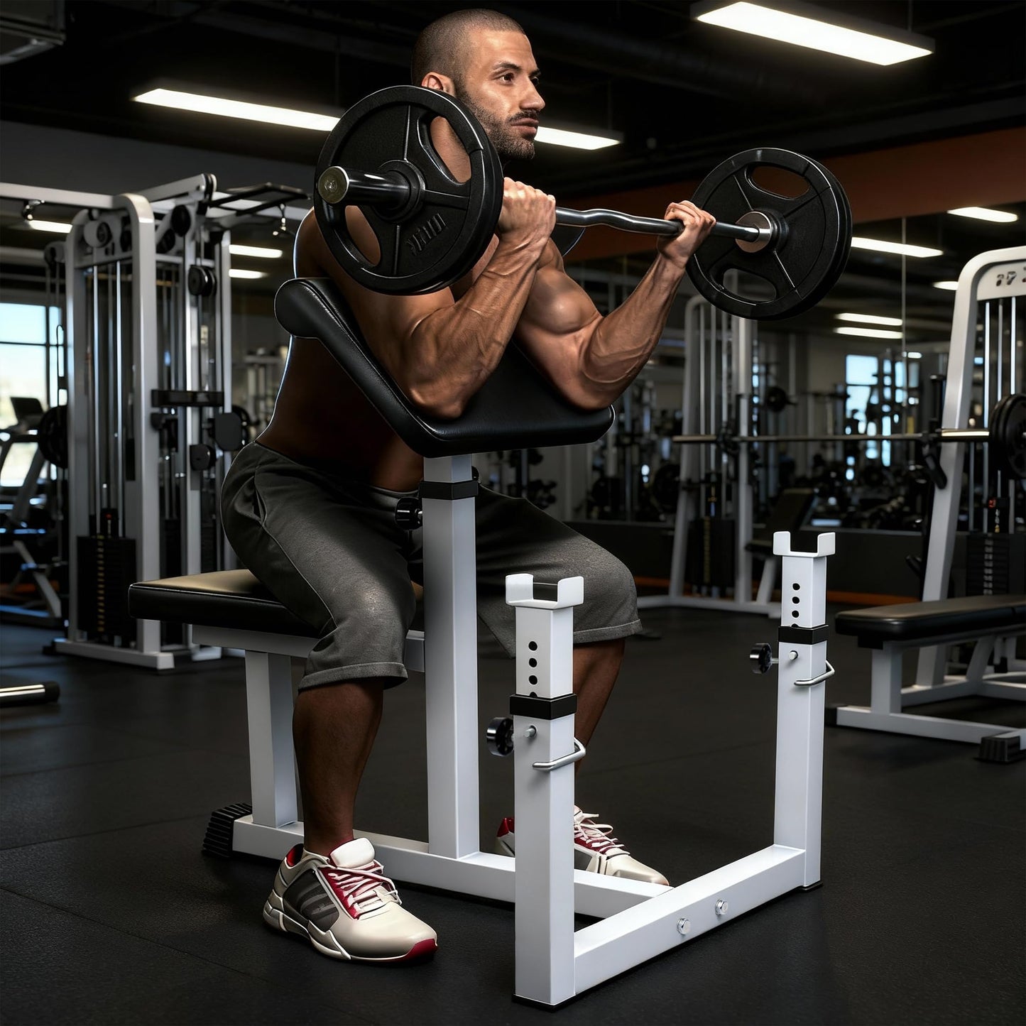 BBBuy Adjustable Arm Preacher Curl Bench Bicep Strengh Bench Seated Strenghthen Training Isolated