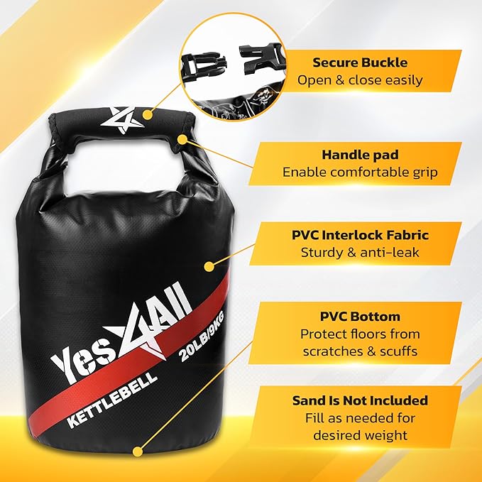 Yes4All Kettlebell, Heavy Duty Powder Coated Cast Iron Kettlebells, Non-Slip Handle & Flat Bottom for Conditioning, Strength Training & Full Body Exercises at Home Gym - Single & Pair