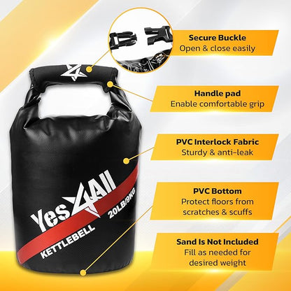 Yes4All Kettlebell, Heavy Duty Powder Coated Cast Iron Kettlebells, Non-Slip Handle & Flat Bottom for Conditioning, Strength Training & Full Body Exercises at Home Gym - Single & Pair