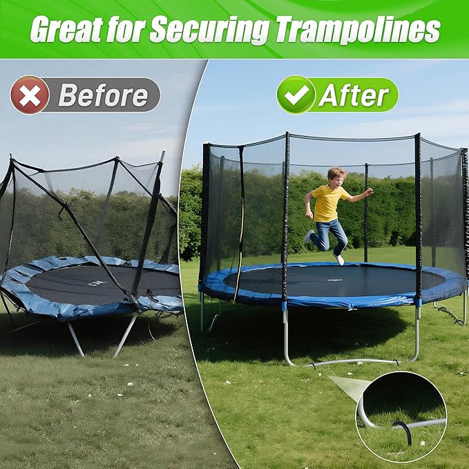 Anothera 8 Pack Heavy Duty Trampoline Stakes, 12 Inches Trampoline Anchors High Wind, Heavy Duty J Shaped Rebar Stakes for Trampoline, Tents, Inflatables, Fences, Outdoor Decoration