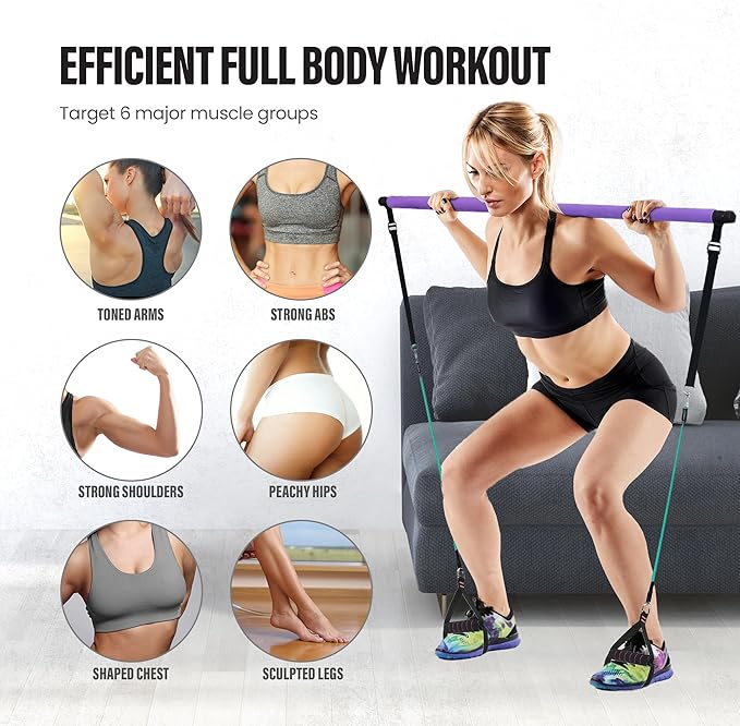 Upgraded Pilates Bar Kit ??39??Adjustable Exercise Equipment for Men, Women with 6X 20, 30, 40 lbs Resistance Bands with Adjustment Buckle ??Pilates Equipment for Home Workouts for All Fitness Levels