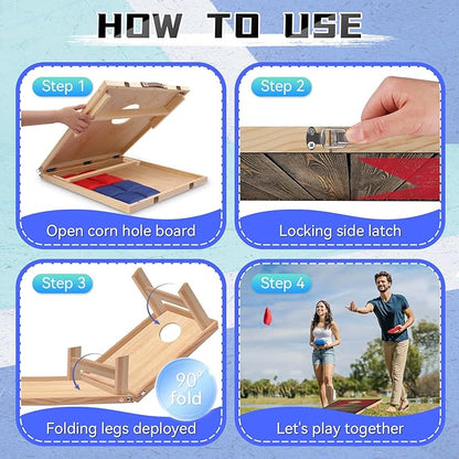 Portable Cornhole Board Set with Bean Bags 2 ft x 1 ft or 3 ft x2 ft or 10.16 * 5.04 Inch Foldable Corn Hole Games for Adults and Kids Indoor or Outdoor Corn Hole Toss Games Backyard Tarvel
