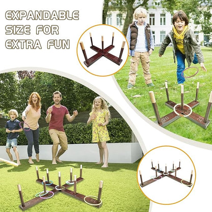 Ring Toss Game Outdoor - 33" Extra Large Outdoor Games for Adults and Family, Beechwood Giant Backyard Games, Ring Toss Game for Adults and Kids with 30 Rings & Carrying Bag