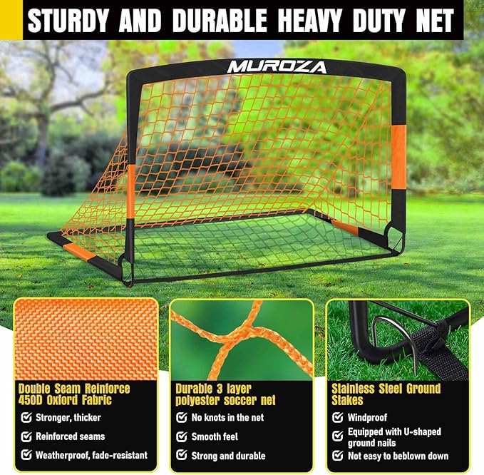 Soccer Goal, Kids Soccer Goals for Backyard Set, 2 Pack of Portable Pop Up Soccer Net with Soccer Ball, Cones, Complete Training Equipment for Youth, Toddler Outdoor Sports Games