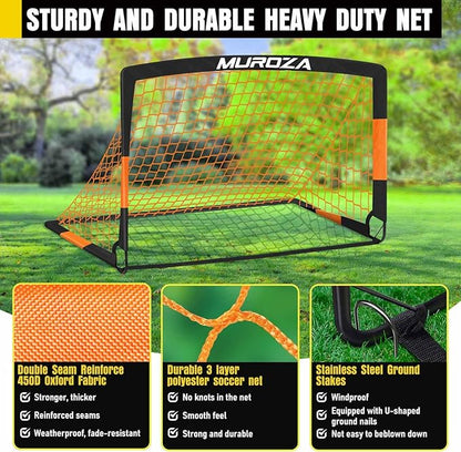 Soccer Goal, Kids Soccer Goals for Backyard Set, 2 Pack of Portable Pop Up Soccer Net with Soccer Ball, Cones, Complete Training Equipment for Youth, Toddler Outdoor Sports Games