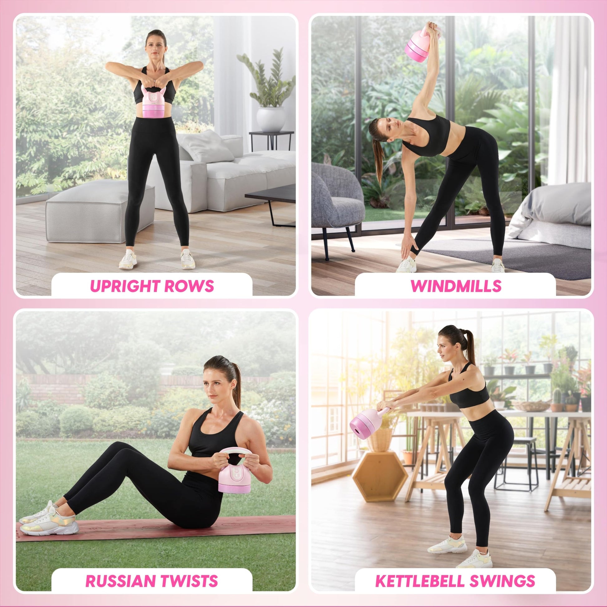 Yes4All Adjustable Kettlebell for Women – Pink Home Gym Set, 5lb–12lb Adjustable Weight, Compact