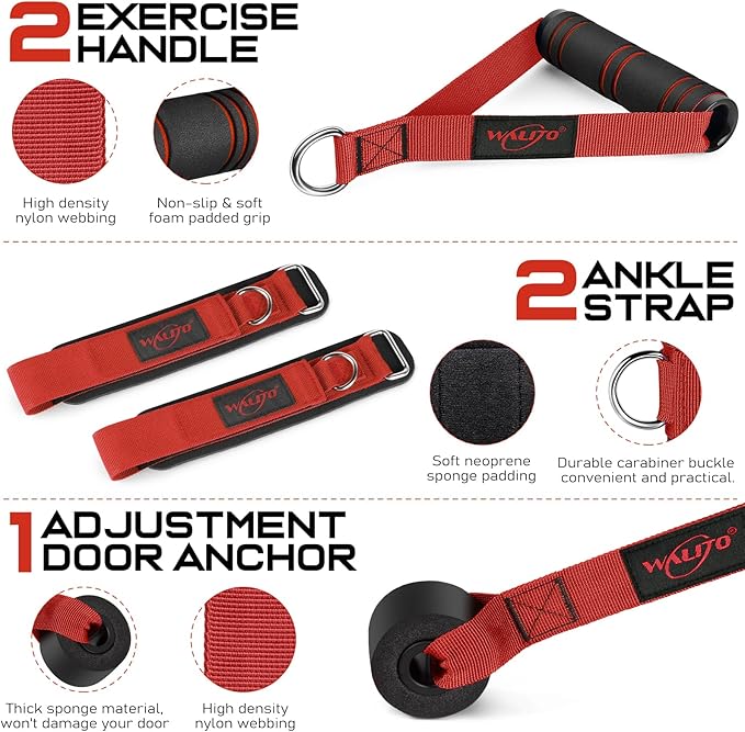 WALITO Resistance Bands Set - Exercise Bands with Handles, Door Anchor, Legs Ankle Straps, for Heavy Resistance Training, Physical Therapy, Muscle Training, Yoga, Home Workouts, Gym Equipment