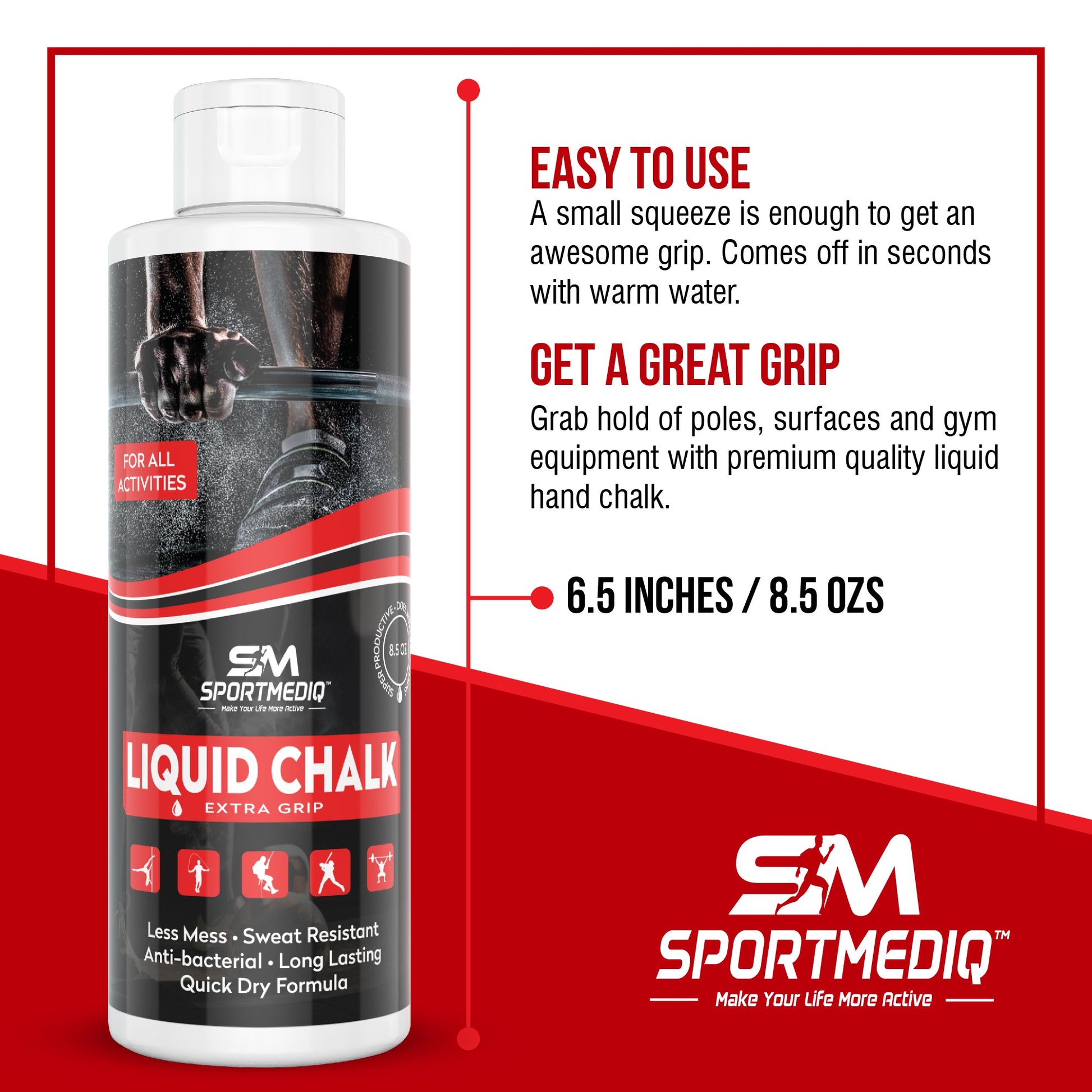 SPORTMEDIQ Pro Grade Liquid Chalk – Mess Free Professional Hand Grip for Gym, Weightlifting, Rock