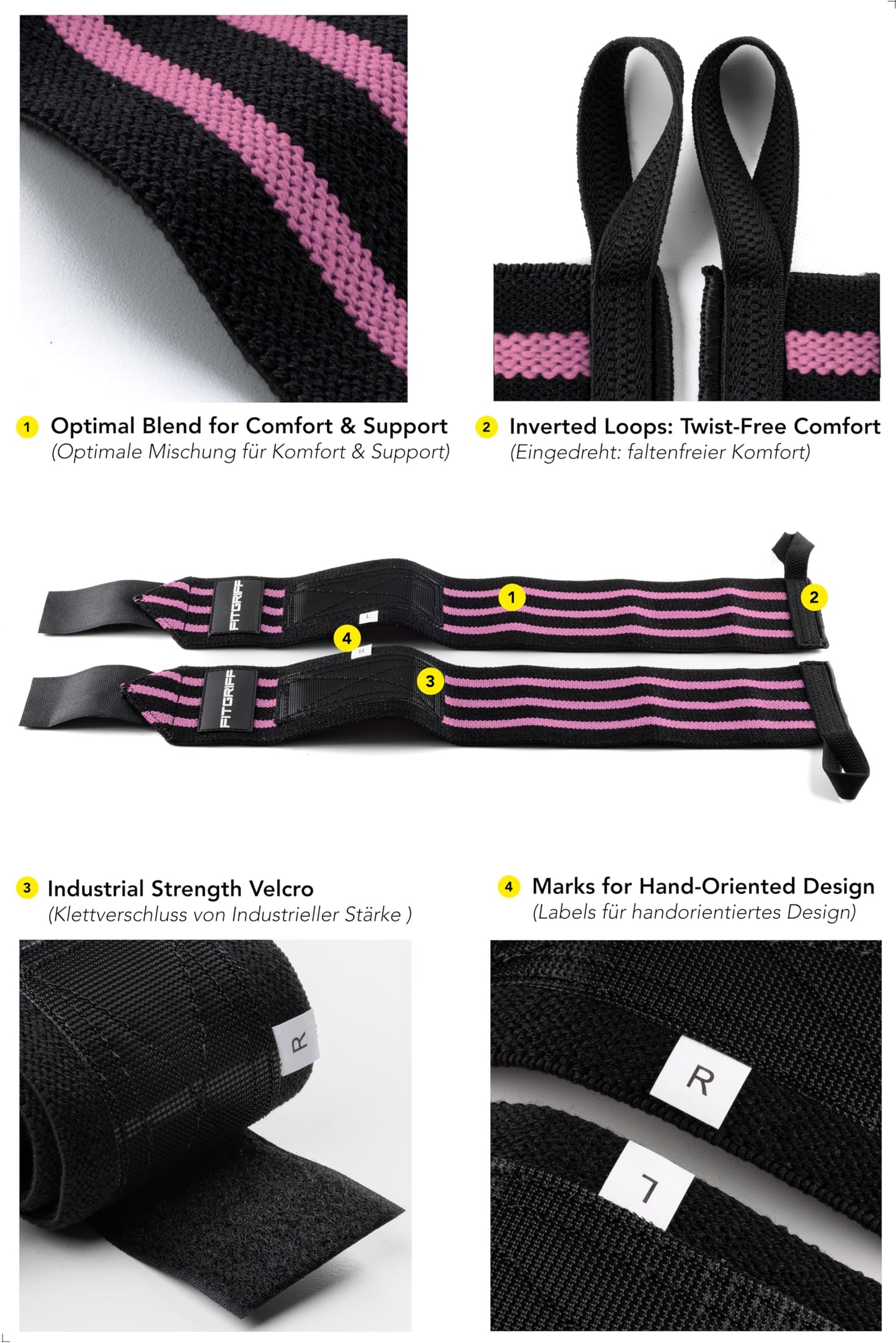 Fitgriff® Wrist Wraps for Weightlifting (18") Heavy-Duty Support for Gym, Bench Press, and Pushups