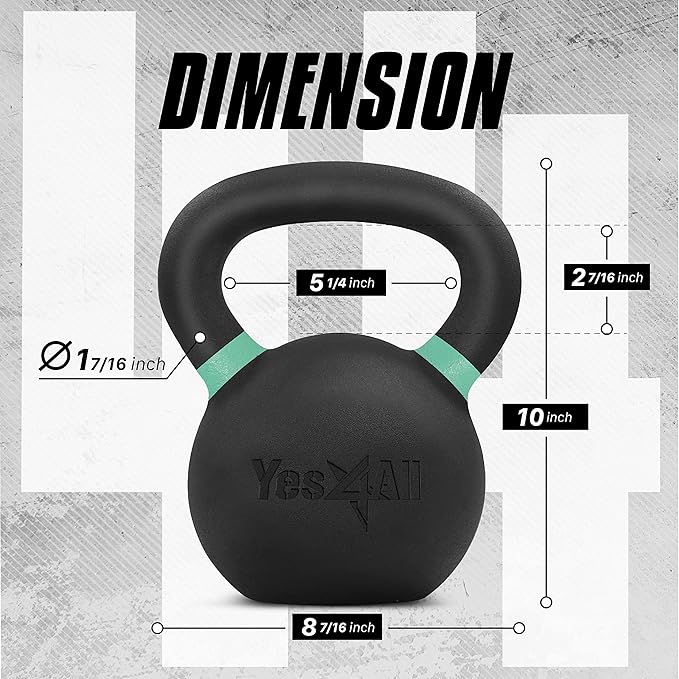 Yes4All Kettlebell, Heavy Duty Powder Coated Cast Iron Kettlebells, Non-Slip Handle & Flat Bottom for Conditioning, Strength Training & Full Body Exercises at Home Gym - Single & Pair