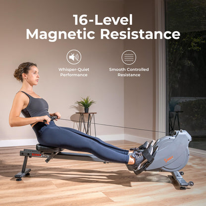 Sunny Health & Fitness Smart Magnetic Rower, Dual-Rail Home Rowing Machine