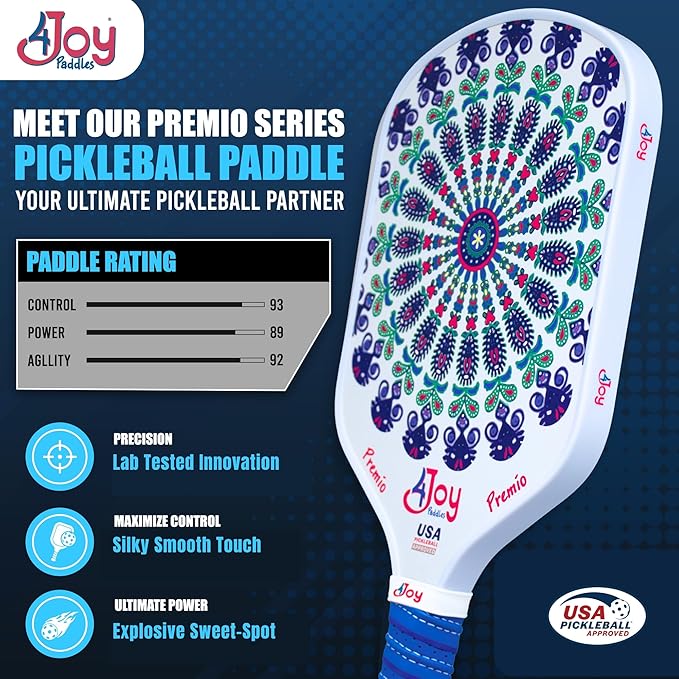 4Joy Pickleball Paddle Premio Series - Thermoformed Premium T700 Carbon Fiber Pickleball Paddless - Professional Pickleball Rackets for Women & Men - 16mm Honeycomb Core - USAP Approved