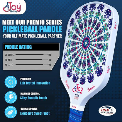 4Joy Pickleball Paddle Premio Series - Thermoformed Premium T700 Carbon Fiber Pickleball Paddless - Professional Pickleball Rackets for Women & Men - 16mm Honeycomb Core - USAP Approved