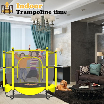 60" Trampoline for Kids, 5 FT Indoor & Outdoor Toddler Baby Trampoline with Basketball Hoop, Safety Enclosure, Birthday Gifts for Kids, Gifts for Boy and Girl, Age 3-8