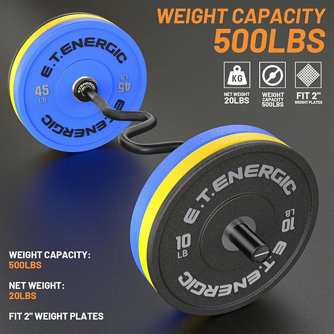 47" Olympic EZ Curl Bar 500-lbs Capacity Steel Barbell Suitable for 2" Weight Plates, 2-Inch Curl Bar for Weight Lifting,Hip Thrusts,Squat,Biceps-Home Gym Weight Bar