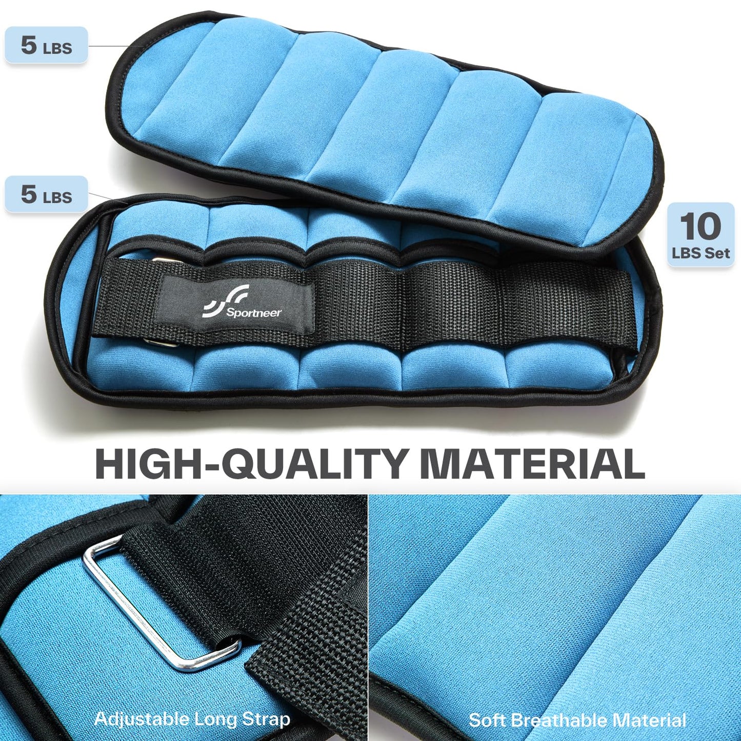 Sportneer Adjustable Ankle Weights 5lb per Pack,10 Pair,Blue