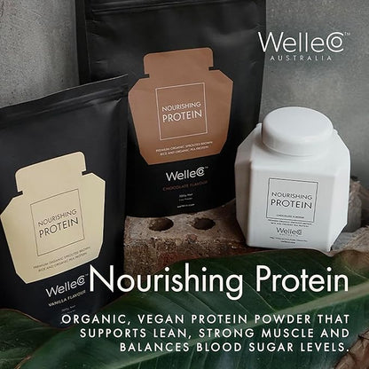 WelleCo Vegan Protein Powder, Gluten Free Premium Organic Sprouted Brown Rice & Pea Protein Blend, Low Carb & Dairy Free, for Energy, Muscle Recovery, 16g Protein Per Serving, Vanilla, 35.2oz Pouch