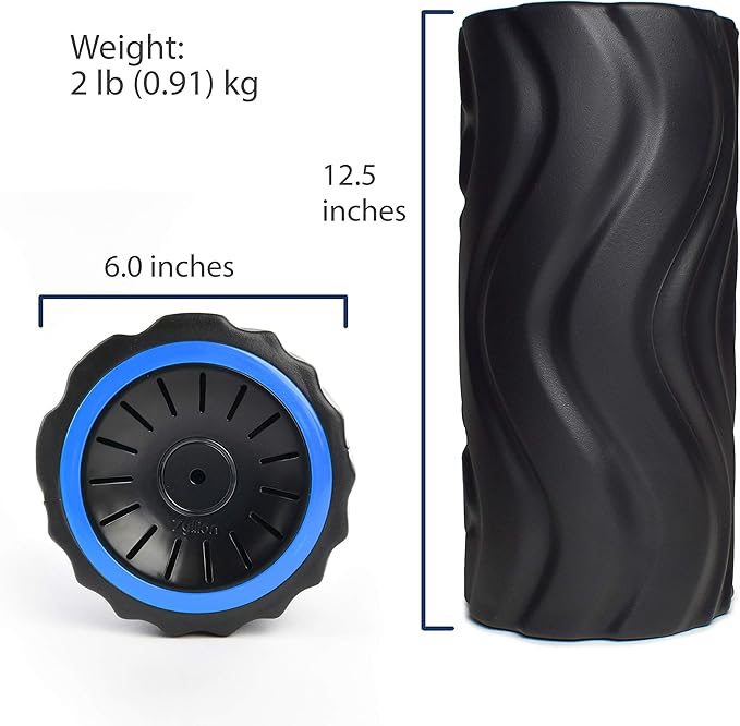 Zyllion Rechargeable Vibrating Foam Roller with 4 Speeds - Cordless Electric Deep Tissue Massager for Muscle Pain Relief, Black/Blue, ZMA-22