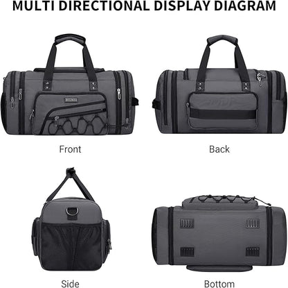 WITZMAN Duffle Bag for Men Nylon Large Gym Weekender Bag with Shoe Compartment Expandable Carry on Overnight Bag(B695 Silvery Grey)