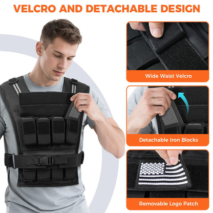 BAGAIL Weighted Vest Men, 20lbs/30lbs/40lbs Adjustable Weighted Vest for Woman with Removable Iron