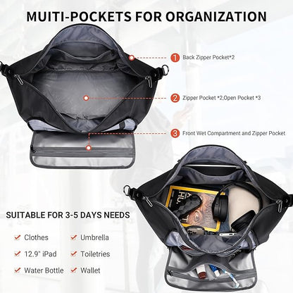 WITZMAN Travel Duffle Bags for Men Weekender Bags with Toiletry Bag Sets Carry On Overnight Bag 55L （B696 Black）