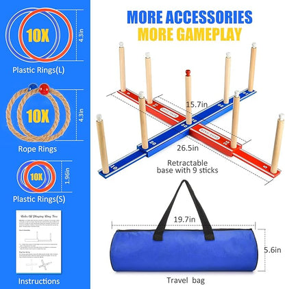 Outdoor Games for Kids 3-12 Upgraded Large Wooden Ring Toss Game with 30 Rings Party Yard Game for Family Outside Toys for 10 11 12 13 14 Years Old Boys Gifts