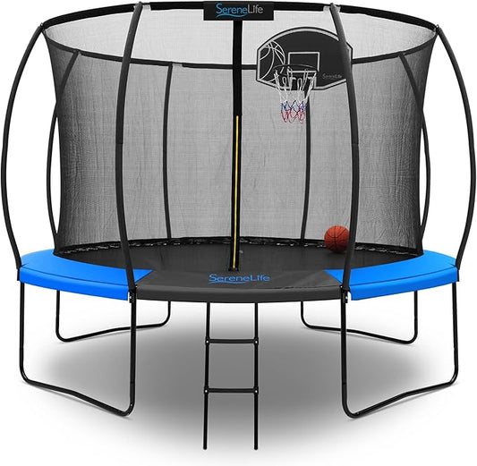 SereneLife 8FT 10FT 12FT 14FT Outdoor Trampoline for Kids and Adults – ASTM Certified Heavy-Duty