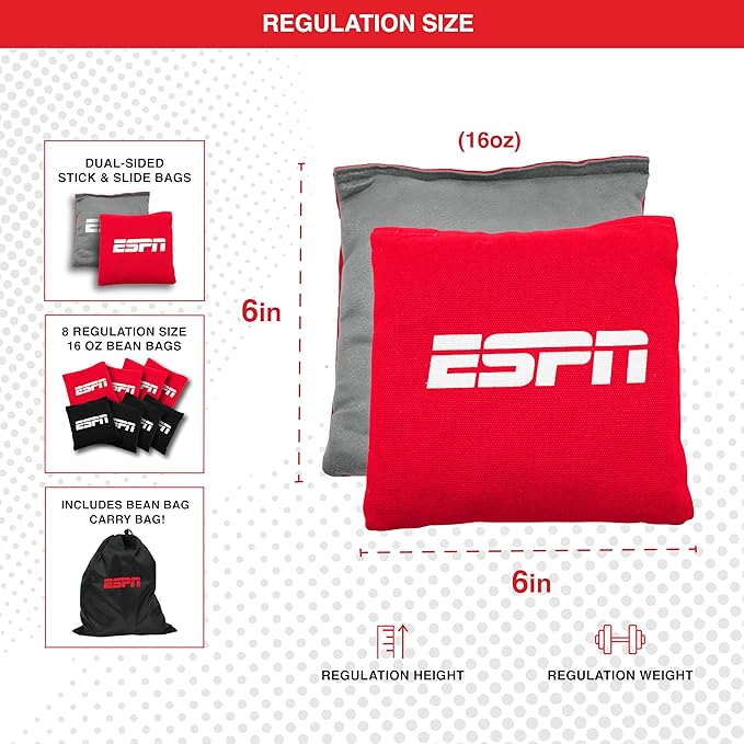 ESPN Cornhole Board Set Includes Bean Bags and Travel Case, Ideal for Kids Games, Family Games, and Outdoor Games