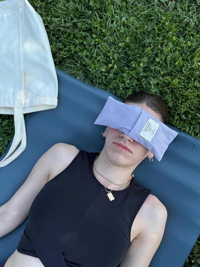 BYS Weighted Lavender Eye Pillow, Organic Cotton Fabric, Grey and White, with Travel Pouche