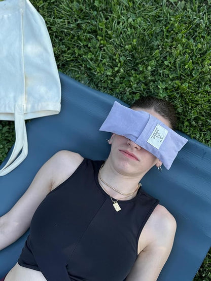 BYS Weighted Lavender Eye Pillow, Organic Cotton Fabric, Grey and White, with Travel Pouche