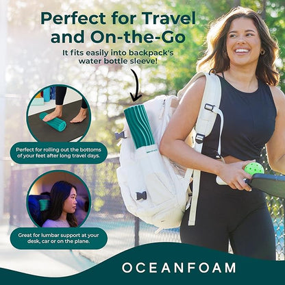 Oceanfoam Ripple Travel Foam Roller (11" x 3.35") Firm Mini Foam Roller for Physical Therapy, Deep Tissue Massage, Back Pain - High Density, Ergonomic Wave Textured - Yoga, Pilates, Exercise (Jade)