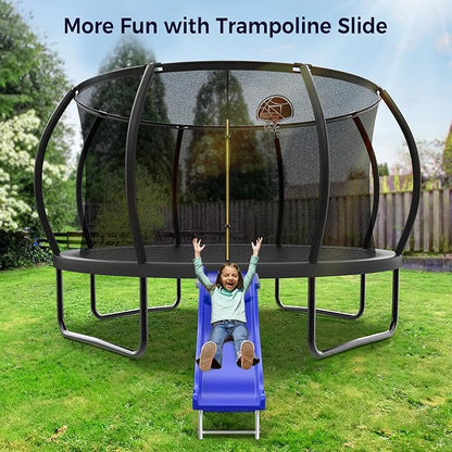 Heavy Duty Plastic Trampoline Slide with Support Frame for 8-16FT, Outdoor Plastic Slide for Trampoline, Adjustable Safer Trampoline Ladder for Kids 6+, 220 LBs Capacity, Blue