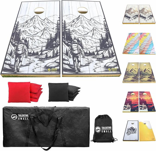 Cornhole Board Set 4FTx2FT Solid Wood Regulation Size Cornhole Set Includes 8 Cornhole Bags for