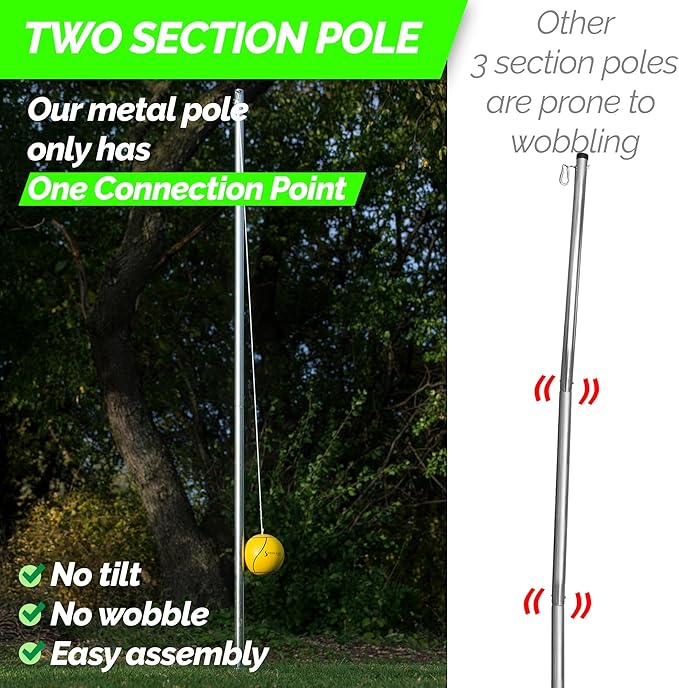 STERLING Sunnywood Sports Heavy Duty Tetherball Set for Outdoor Backyard with Ball, Rope and Pole 10-1/2' Height