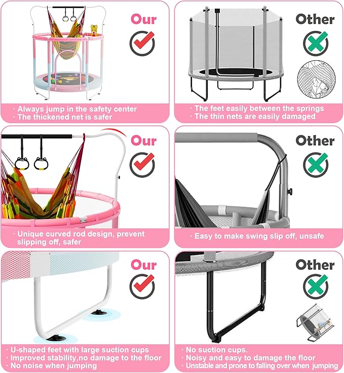 60" Trampoline for Kids, 5 FT Indoor & Outdoor Toddler Baby Trampoline with Basketball Hoop, Safety Enclosure, Birthday Gifts for Kids, Gifts for Boy and Girl, Age 3-8