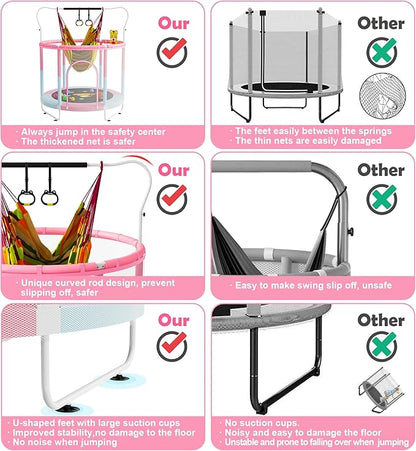 60" Trampoline for Kids, 5 FT Indoor & Outdoor Toddler Baby Trampoline with Basketball Hoop, Safety Enclosure, Birthday Gifts for Kids, Gifts for Boy and Girl, Age 3-8